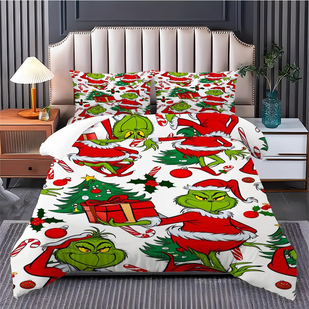 Duvet Cover Printed With Christmas Decoration Super Soft Brushed Microfiber Double Bed Comfortable Set With Zipper Closure And 2 Pillowcases