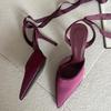 Pesstwei Fashion Slingback Ankle Lace-up Mules Women Pumps Sexy Thin High Heels Pointed Toe Banquet Stripper Shoes Size: 43