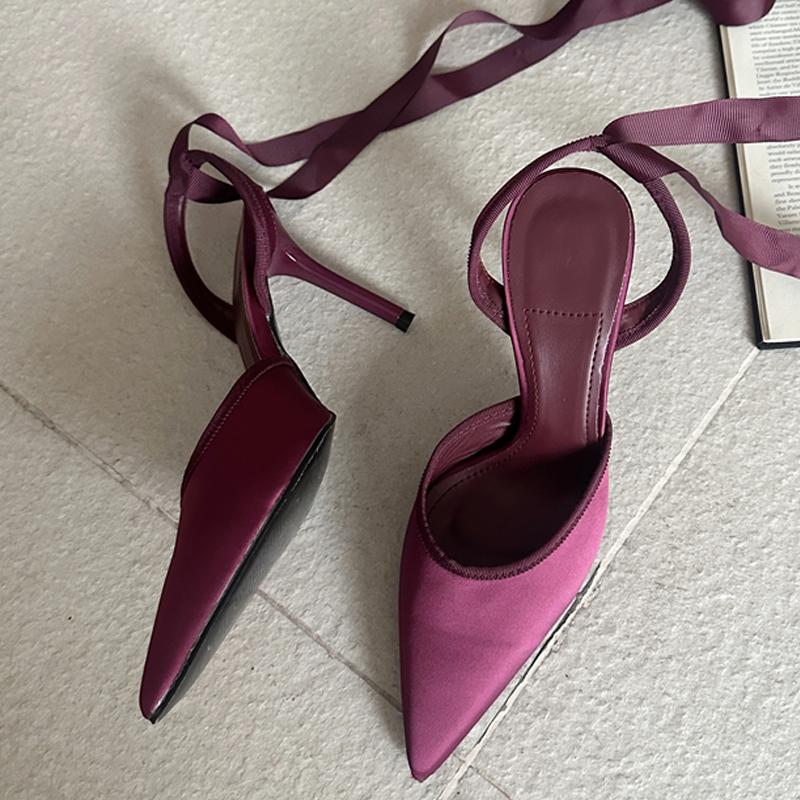 Pesstwei Fashion Slingback Ankle Lace-up Mules Women Pumps Sexy Thin High Heels Pointed Toe Banquet Stripper Shoes Size: 43