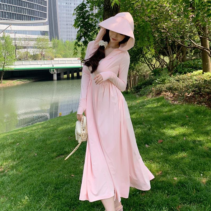 Long sunscreen clothes women's 1011 summer new dress UV protection full body sunscreen clothes ice silk long dress blouse