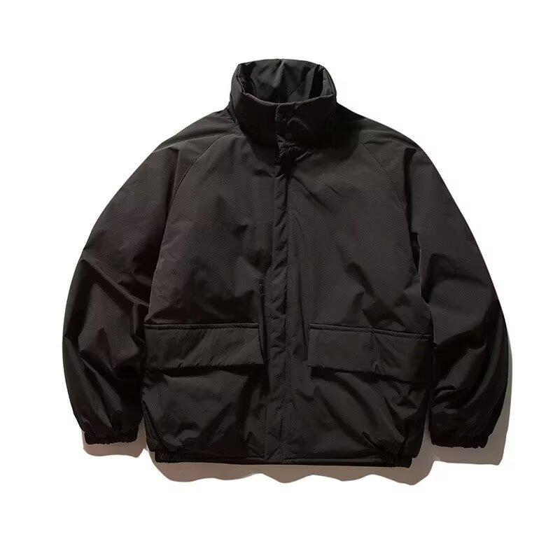 Японская ретро унисекс зимняя куртка с лацканами - Толстое, теплое, простое однотонное хлопковое пальто Large чёрный