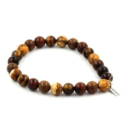 Steine ​​und Mineralien. Armband Mahagoni Obsidian Perlen + Tigerauge + Landschaftsjaspis + Hergestellt in Frankreich.