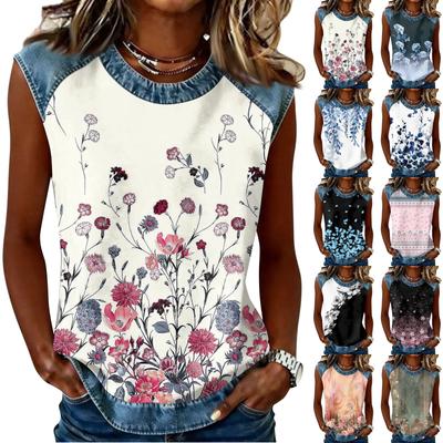 Top tricou casual de damă cu gât rotund, imprimat