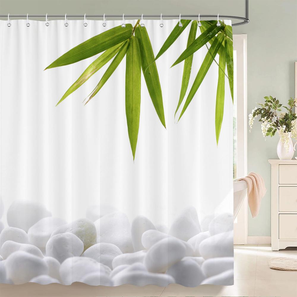 3D Flower Bamboo Pebble Water Green Plant Shower Curtain Waterproof Polyester Curtain Home Decoration Shower Curtain Zen Curtain