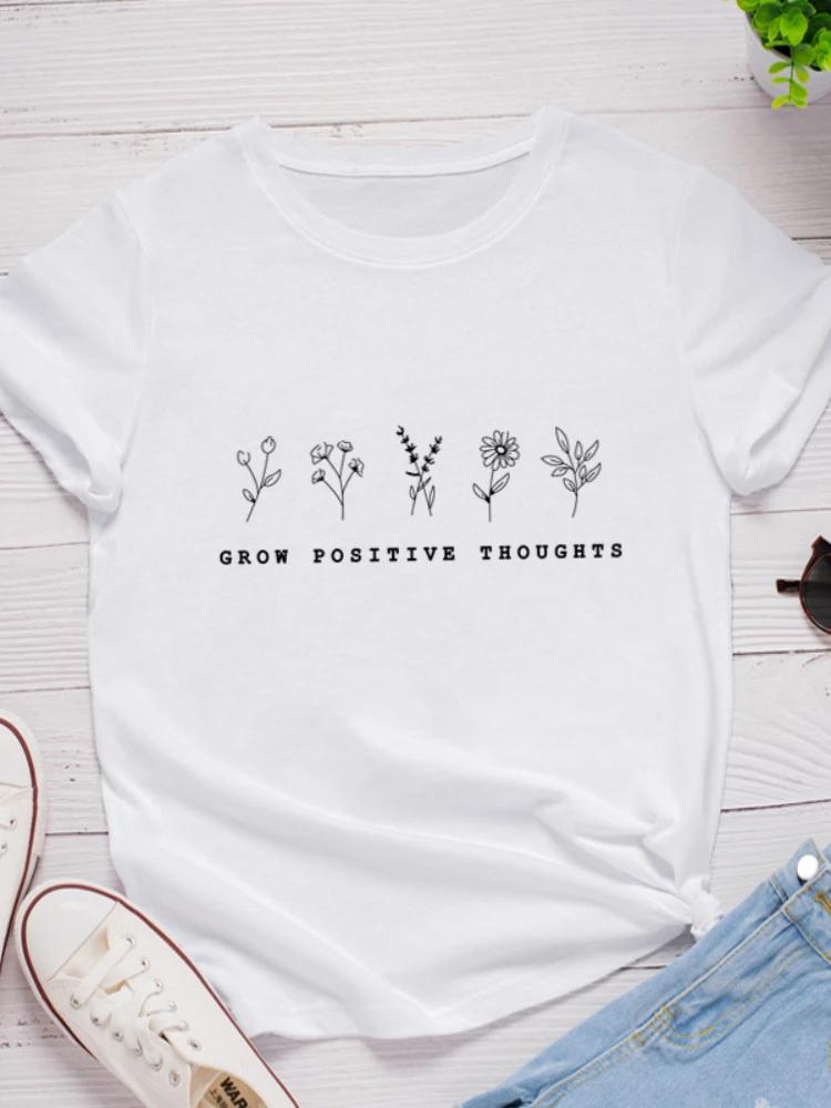 Grow Positive Thoughts Weed Print Women T Shirt Short Sleeve O Neck Loose Women Tshirt Ladies Tee Shirt Tops Camisetas Mujer