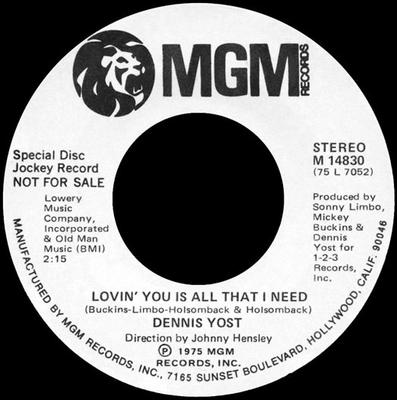 Disque 7 pouces DENNIS YOST - Lovin' You Is All That I Need 14830PROMO MGM Records 1975 US Pop Occasion