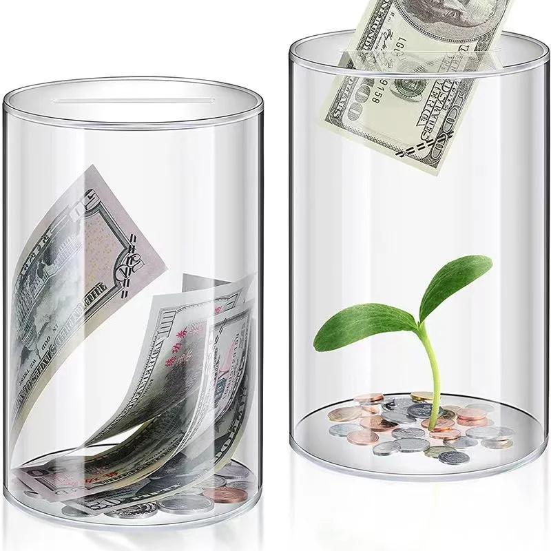 Transparent Acrylic Circular piggy bank Thickened material high-capacity Paper currency hardness storage box Children's Gift