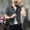 Summer Fashion Versatile Casual Slim Fit Korean Edition Polo Collar Stripe Single Breasted Panel Pocket Short Sleeve Shirt