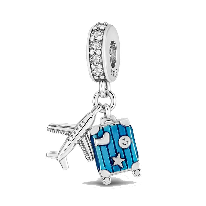 Copper Blue Airplane Camera Suitcase Pendant Fit Original Design Bracelet Jewelry Charm Bead Necklace Diy Female Fashionable Jewelry