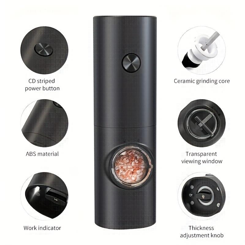 Verstellbare elektrische Pfeffermühle mit LED-Licht Automatische Keramik-Gewürzmühle für feines und grobes Mahlen