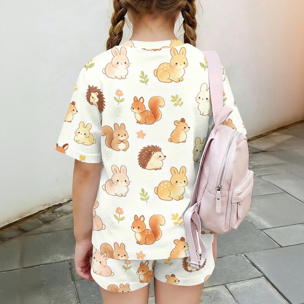 Kids Casual Short Sleeve Top and Shorts Set Animal Print Lightweight Soft Fabric Comfortable Fit Summer Outfit for Boys Girls