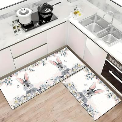 1 pz pasqua simpatico coniglio stampa morbido tappeto da cucina tappeto da cucina anti-fatica tappeti antiscivolo impermeabili set tappeto runner tappeto da comodino tappeto per la cucina