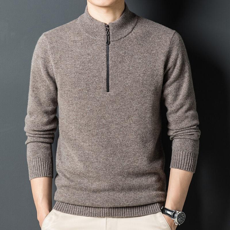 

Кашемировый свитер, мужской свитер из чистой шерсти 100 с полувысоким воротником и застежкой-молнией, утолщенный и теплый зимой