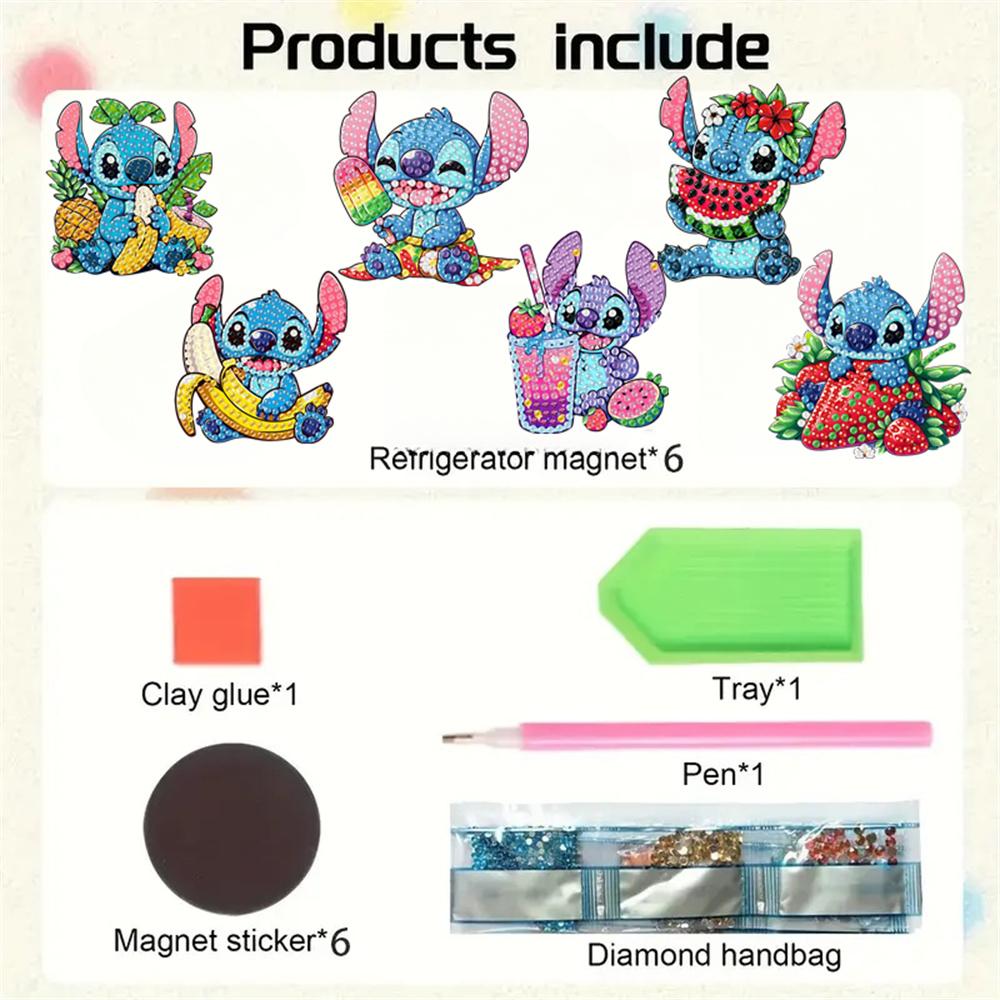6Pcs Gluttonous Series Diamond Art Fridge Magnet Diamond Painting Refrigerator Magnet DIY Fridge Stickers for Fridge Whiteboards