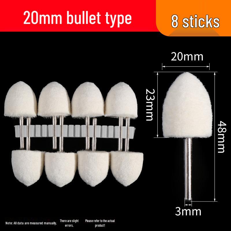 Wool Polishing Wheel with 3mm Shank, Metal Grinding Head for Mirror and Jadeite Polishing