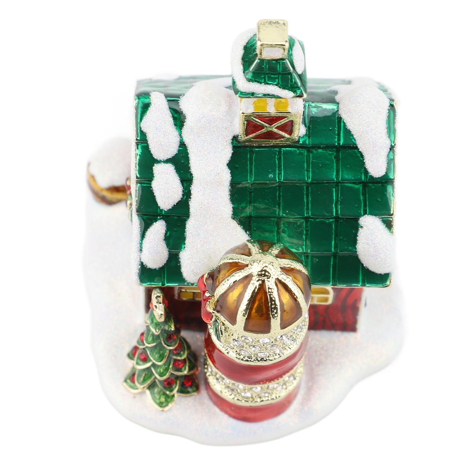 

Xmas House Figurine Trinket Box Hinged Collectible Rhinestones Jeweled Painted Enameled Jewelry Ring Holder Box