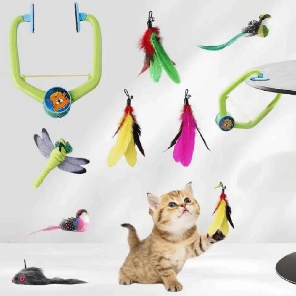 Funny Cat Hanging Swing Toy Automatic Lifting Retractable Smart Hanging Feather Toy Portable Replaceable Attachments
