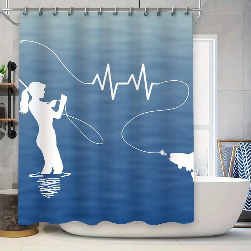 

Blue Heartbeat Shower Curtain Silhouette Water Sports Girl Decoration For Bathroom Window Privacy Waterproof Fabric Backdrop W60H190(CM)-1 Pcs