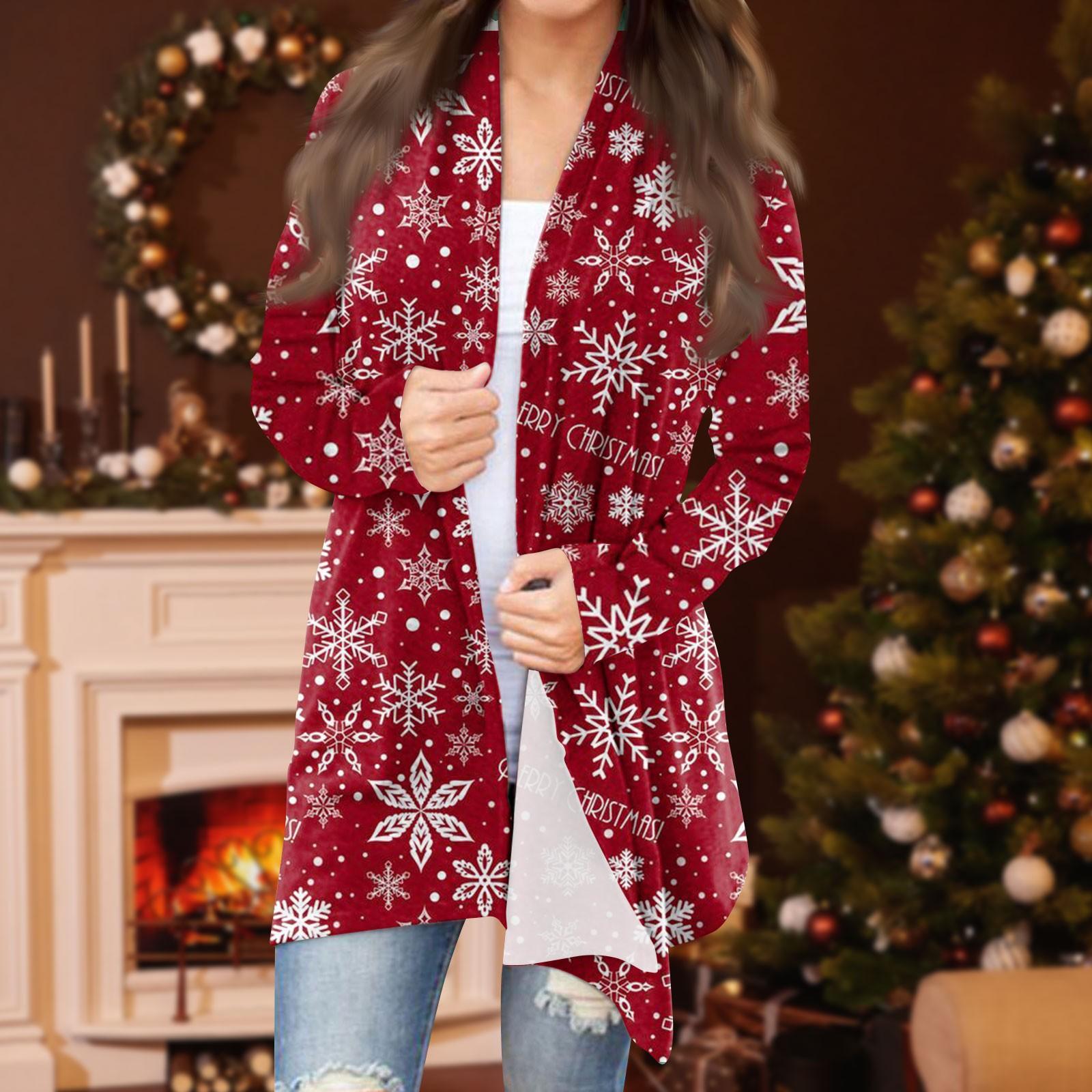 

Женская модная повседневная куртка-кардиган средней длины с рождественским принтом XXXXL винный