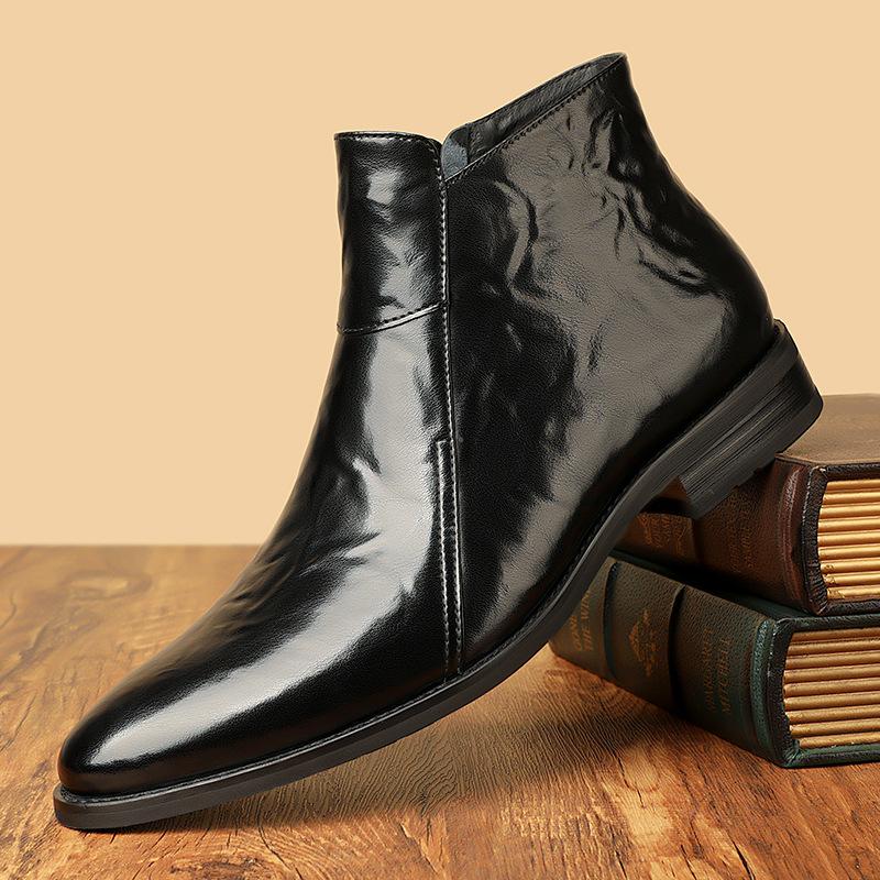 Classical Shoes for Men Genuine Leather Casual Shoes British Style Pointed Toe High Tops Dress Shoes Winter Chelsea Boots