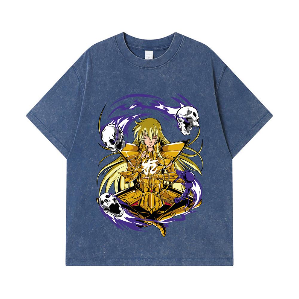 

275 GSM Washed T-shirts 100% Cotton Saint Seiya V30 Virgo Print Unisex Heavy Cotton T Shirt 2XL королівський синій колір