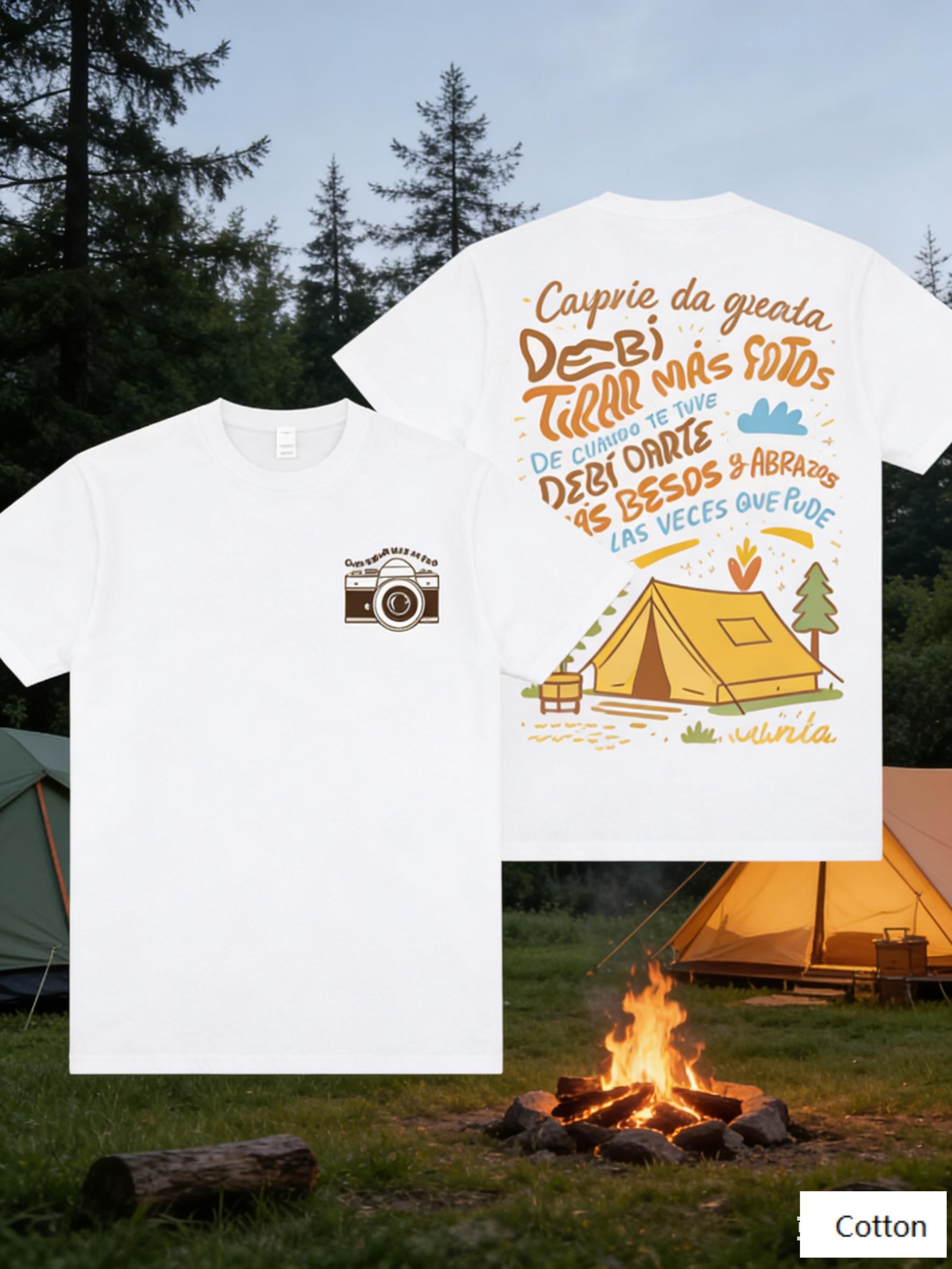 

TShirt with Retro Camera Tent Graphic Premium Heavyweight Material Exquisite Street Design for HighEnd Outdoor Casual M