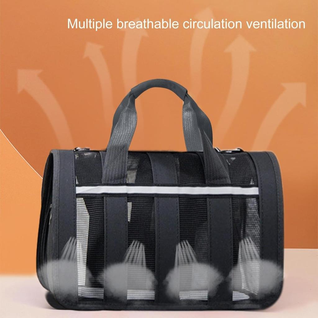 Cat Carrier, Soft Cat Carrier with Sided Zipper and Padded Shoulder Strap, Collapsible Pets Travel Carriers, Mesh Designed, Portable Carry Bag Black