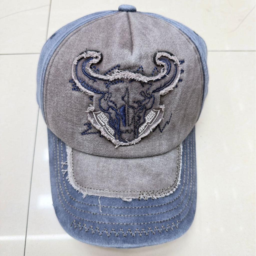 Pure cotton washed coating baseball hat cow head embroidered flower hat word sunshade duck tongue trendy and versatile