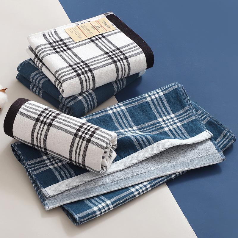 Premium Cotton Plaid Towel: Soft Gauze Front & Terry Loop Back, Perfect for Face Washing & Business Gifts