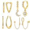 925 Sterling Silver Plated Gold Earrings Star Sun Moon Drop Earrings For Women Wedding Party Triangle Hoop Earrings Jewelry Gift