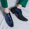 Korean Version Gold Blue Banquet Dance Wedding Shoes Italian Style High Heel Party Men Shoe Genuine Leather Lace Up Oxford Shoes