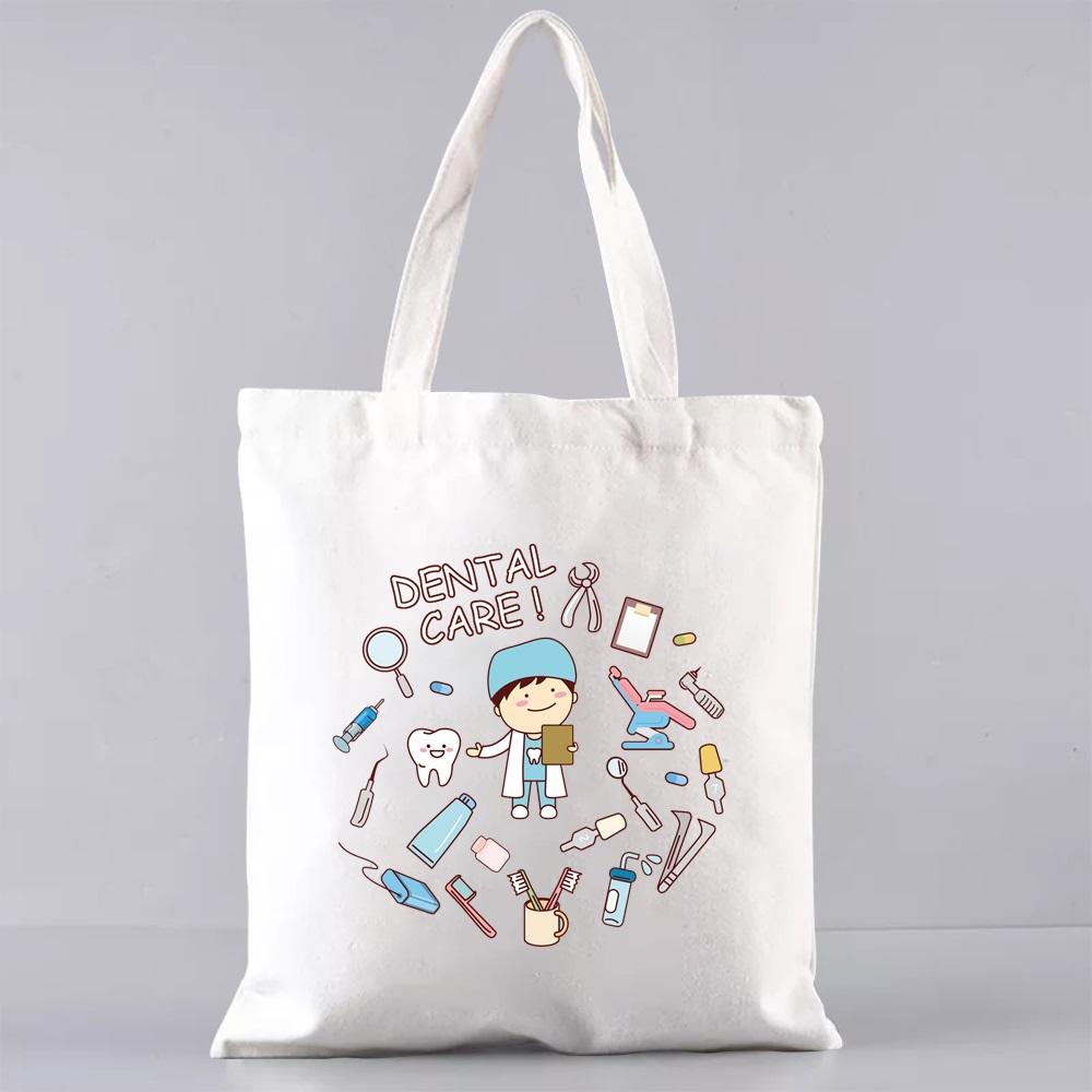 Shopping Bags for Groceries Eco Shoulder Bag  Women Handbags Shopper Reusable Large Capacity Students Books Bag Teeth Pattern