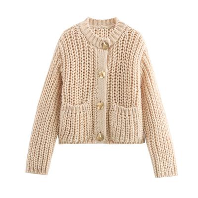 Womens Oversized Knit Cardigan With Pockets Long Sleeve Round Neck Casual Streetwear Winter