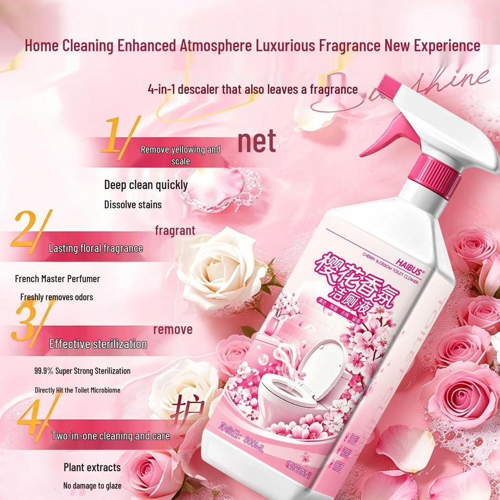 Haibisen Cherry Blossom Toilet Bowl Cleaner: Strong Descaler, Removes Yellow Stains, Deodorizes, Fresh Scented, Toilet Cleaning Solution.