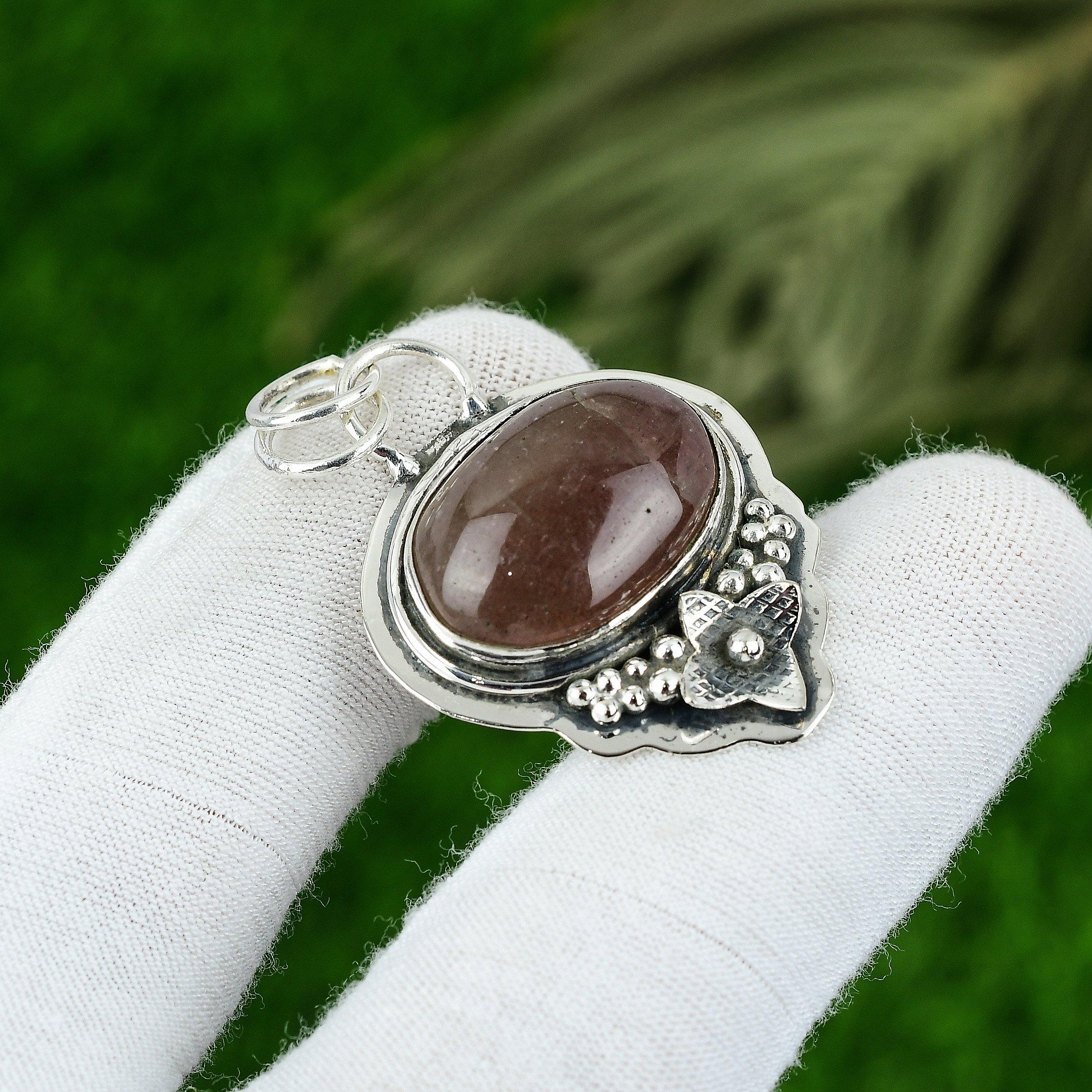 

Natural Strawberry Quartz Gemstone Pendant 925 Sterling Silver Jewelry For Women