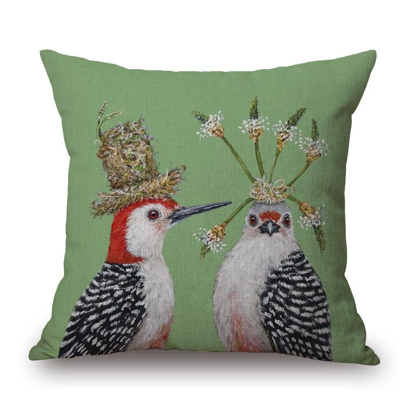 Decorative Cushion Covers Squirrel Bird Bear Fox Animals Pillow Case Modern Decor Flower Pillowcase For Sofa 45X45Cm