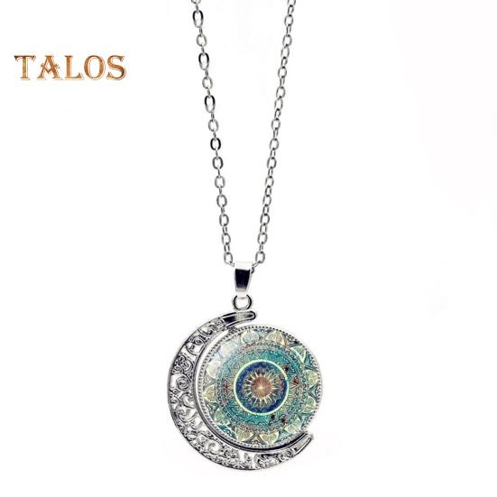 

Цветочное ожерелье с двухсторонним вращающимся кулоном в виде луны, женское ожерелье с цепочкой для свитера, украшения для свиданий, банкетов, повседневной одежды зелёный