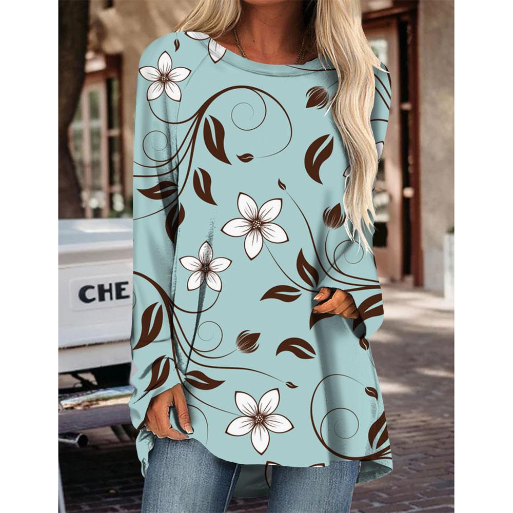 Womens T Shirts Long Sleeve 3D Printed Crew Neck Shirts Basic Tee Tops Blouse Fall Winter Basic Loose Fit Casual Pullover Shirts