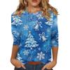3/4 Sleeve Shirts For Women Print Christmas Tees Blouses Casual Plus Size Basic Tops Pullover