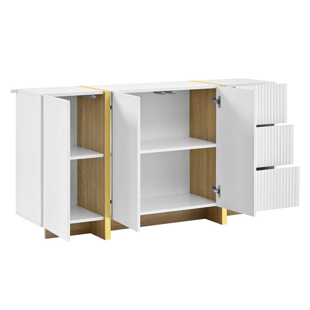 TV Lowboard Sideboard Set Living Room Furniture Grooved Front Storage Cabinet Media Console Cabinet Combination Made of PB and MDF