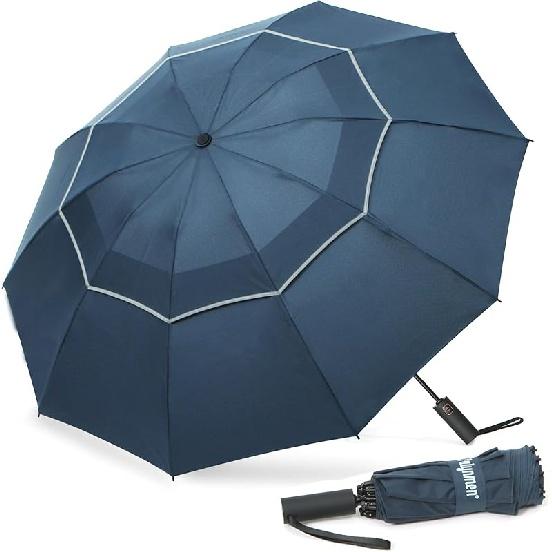 Parapluie Inversé Compact 46 Pouces – 10 Cônes, Coupe-vent, Voyage, Bleu Marine