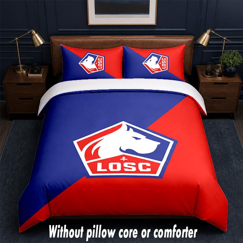 LOSC Lille FC Design Bed Bedding Set 1 Duvet Cover + 2 Pillowcases Soft Breathable Household Bed Linens