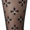 Breathable Nylon Fishnet Pantyhose For Women Four Leaf Pattern Rhinestones Accent High Waist Sheer Mesh Tights Stockings