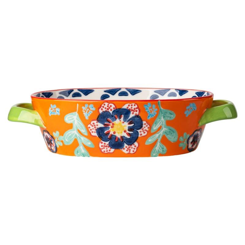 Flowering Binaural Bowl Ceramic Creative Retro Tableware Plate Plate Cheese Baked Rice Plate Vegetable Plate Fruit Plate