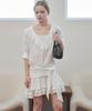Opening Sunshine V-Neck Lace Collar Tiered Mini Dress Ivory