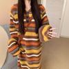 Hettegenser lang genser dame kontrasterende striper rettstrikket temperament myk voksaktig avslappet stil retro kjole dame