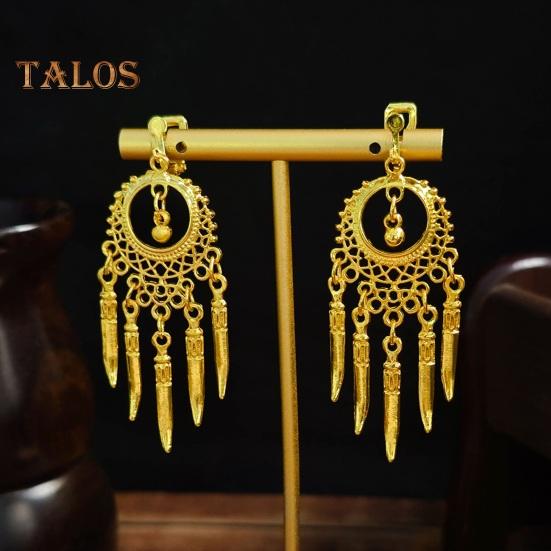 1 Paar Ohrclips für Damen, ausgehöhlt, Strass-Dekor, böhmische Quaste, Retro-Ethno, nicht durchdringend, Party-Performance, baumelnde Ohrringe