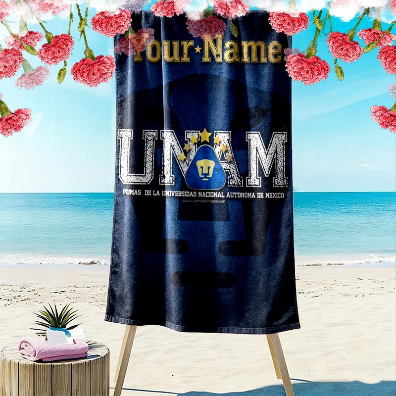 Name Custom UNAM Pumas Print Beach Towel, Large Soft Quick Dry Towel for Beach Camping Swimming