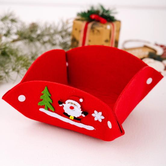 Christmas Foldable Candy Holder Tray, Non Woven Fabric Snacks Treats Storage Box for Holiday Party Supplies