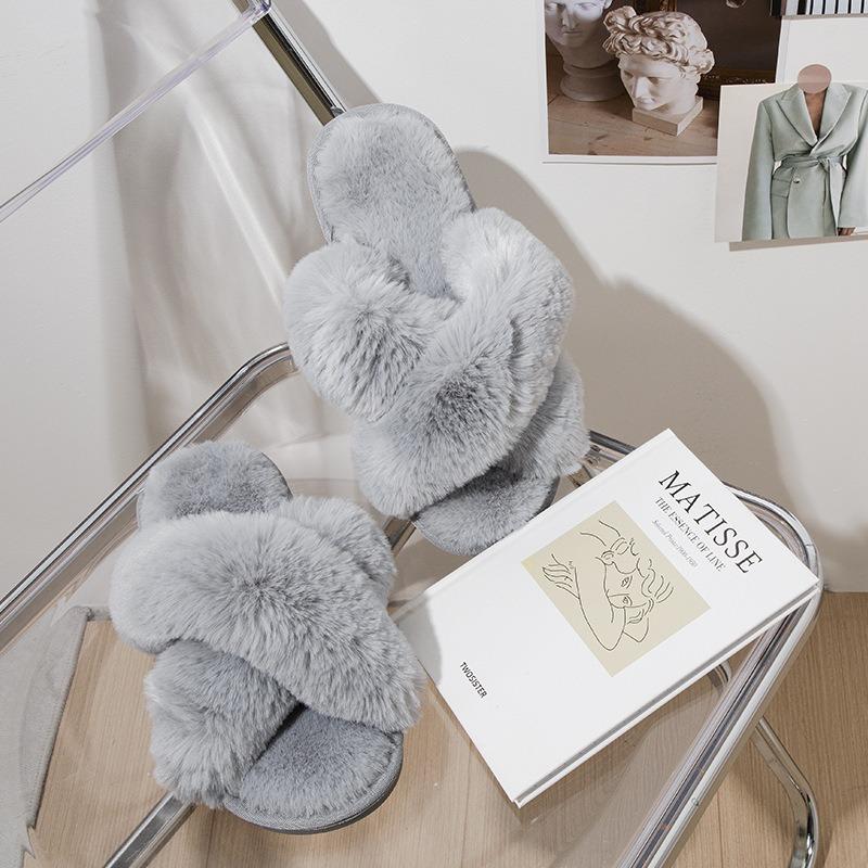 Princess style autumn and winter new high-end plush slippers women's home thickened cross cotton slippers